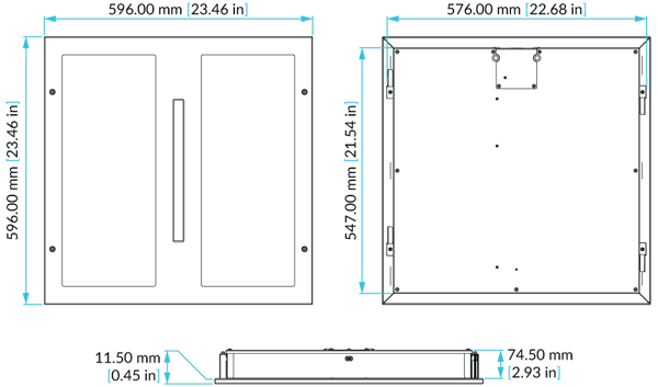 Dimensions of the UV222 Dual Downlight 60x60