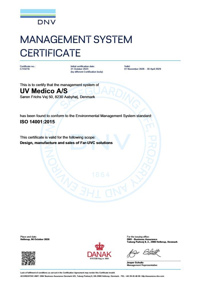 UV Medico A/S ISO 14001 certificate C733218