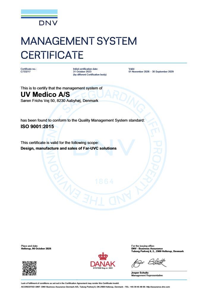 UV Medico A/S ISO 9001 certificate C733217